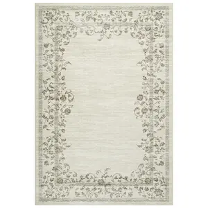 Soft Low Pile Polyester Cashmere Imitation Beige 8x10 ft Rectangular Floral Print Area Rug, Machine Washable Foldable Multi-Use Rug for Hallway, Bathroom Entryway, Low Pile Rugs, Machine Washable Rugs