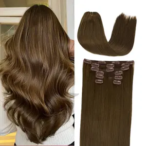 Clip in Hair Extensions Human Hair Chocolate Brown #4 7Pieces 140g Double Weft Extensions Remy Straight Long Hair Extensions fusion hair extension