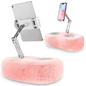 Tablet Pillow Stand Holder with 2 Snack Bowls Compatible with 4.7"-12.9" Kindle, iPad, Smartphone, Tablet, 360° Rotating Phone Holder for Bed, Soft Plush Fabric, Detachable Bowl, Reading and Relaxation on Bed