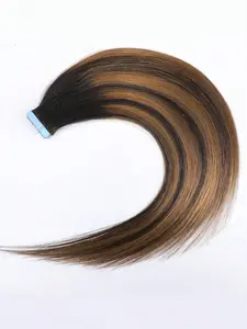TP1B/6# Black Roots Highlight Chestnut Brown Color 20pcs 50g Tape In Hair Extension 100% Human Hair Extension For Salon Silky Seamless Invisible For Women Thinning Hair