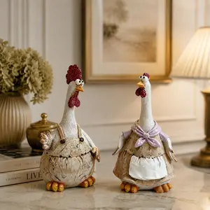 Creative New Resin Craft Couple Rooster & Hen Ornaments, Home Decor Figurines, Cross-border New Arrivals, Garden Yard Decor Statues Movie Teddy Bear Plush Toy Set
