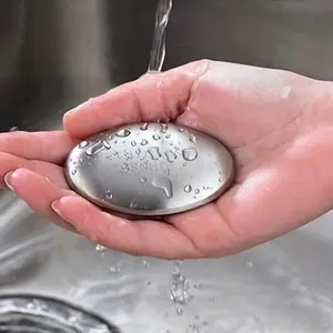 1pc Stainless Steel Oval Soap: Hand Odor & Garlic Fish Odor Removal - Home Essential, Cleaning Products
