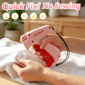 Fix Low Necklines Fast! Micro Stitch Gun - No-Sew Handheld Clothing Fixer for Hemming & Quick Repair, Includes 2000 Fasteners & 6 Needles (Pink)