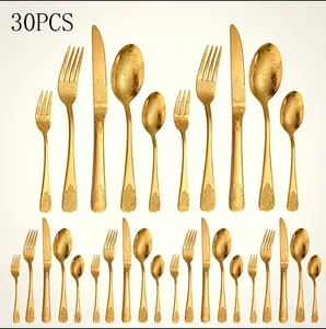 20/30 PCs Vintage Flower Carved Cutlery Set for 6,Unique Luxury Decorative , Fine Stainless Steel Flatware Includes Spoon Fork And Knife, Elegant&Stylish Tableware for Home/Kitchen/Restaurant/Mother's Day,Mirror Polished