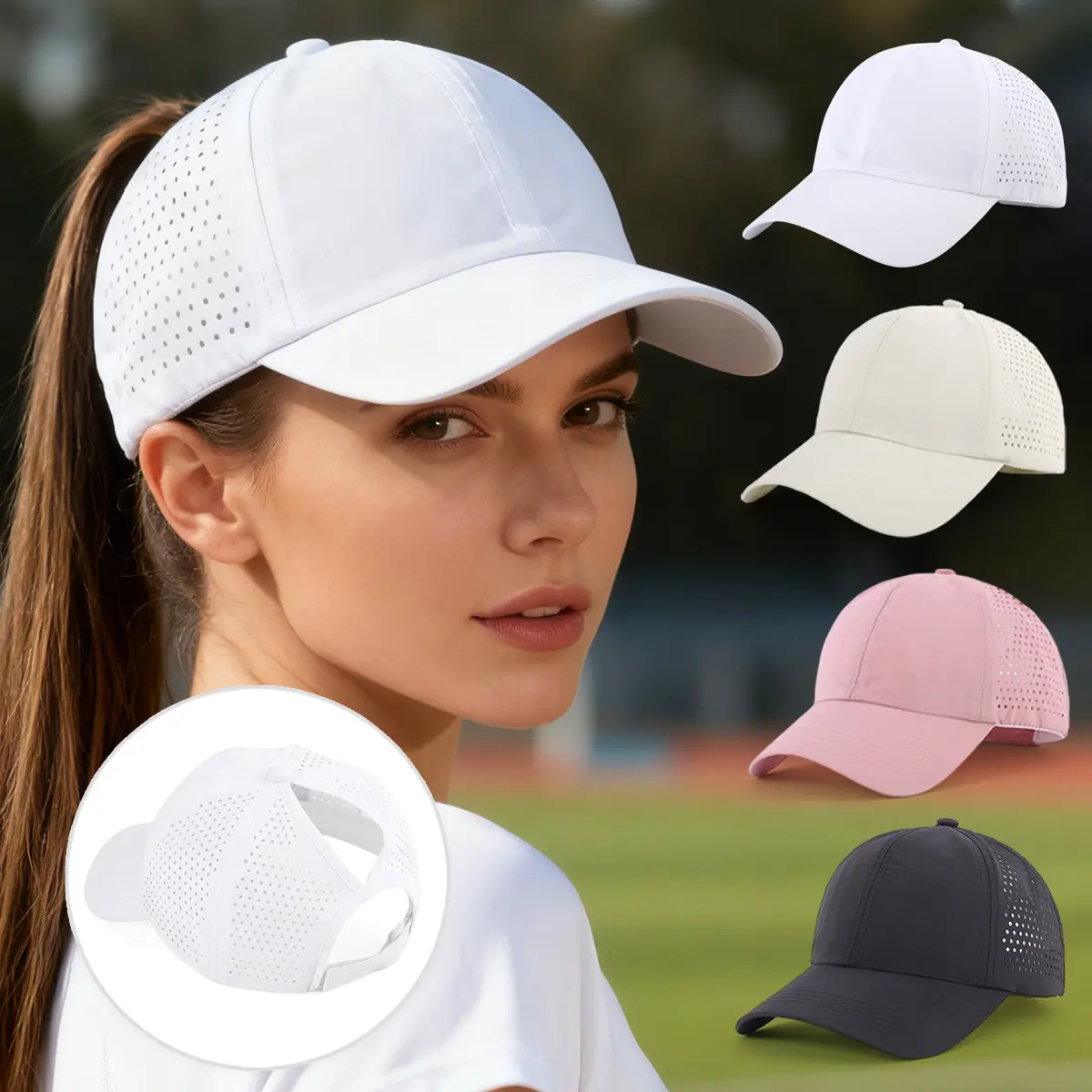 Women's 4Pcs Quick-Drying Criss-Cross Hats for Women - Lightweight Golf Sport Hat with Ponytail Opening, Summer Outdoor Sun Protection for Female Adults Adjustable Hat Baseball Caps