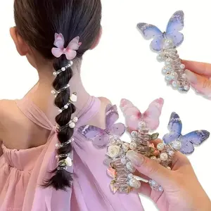 Mesh Butterfly Telephone Cord Hair Ties Set, Beaded Flower Decor Hair Accessories, Cute Elastic Hair Bands for Kids Daily Dressing Casual Gatherings And Party Decoration fathersdaygiftideas