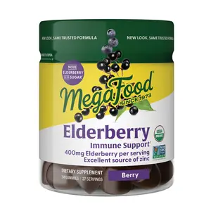 MegaFood Elderberry Immune Support Gummies- For Ages 4+. Delicious Berry flavor with Blueberries and Ginger. 54 Gummies
