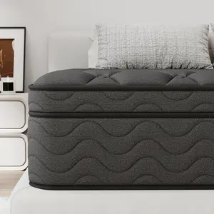 12 Inch Twin Full Queen Size Mattress Black Bed In a box Memory Foam Hybrid Pocket Spring Medium Firm Feel Fiberglass-Free Mattresses Body Support Soft Breathable