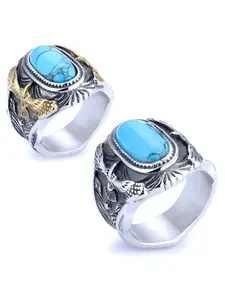 Fashionable, versatile, high-end, trendy, domineering, handsome, retro, personalized artificial turquoise rings, eagle animal artificial turquoise men's ring