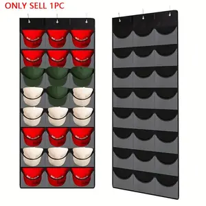 Hat Organizer Storage Bag for 18/24 Hats, Multi-Layer Hanging Hat Holder with 3 Hooks, 24 Deep Pockets for Baseball Caps, Space Saving Organizer