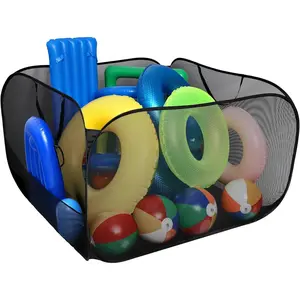 Pool Toy Storage Bin 47'' x 47'' x 31'' Nylon Mesh Pool Organizer with Side Pocket 300 Gallon Quick Drying Pool Storage for Float Beach Balls Towel and Other Swimming Accessories