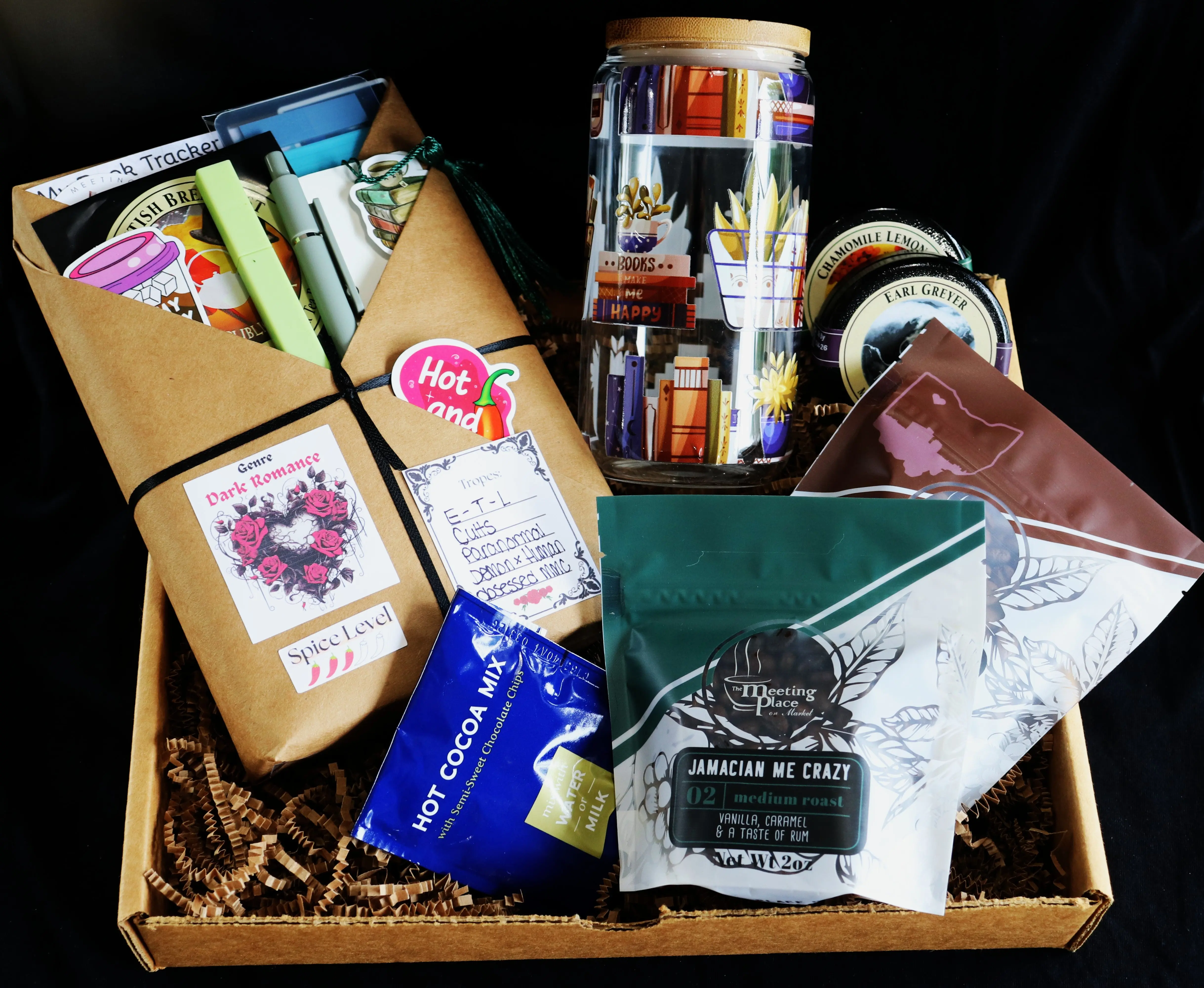 Book Nook Brew Gift Box: A Blind Date With A Book, Coffee Glass, & Gourmet Coffee Tea and Cocoa Gift Basket