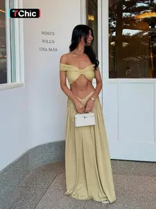 Elegant One Shoulder Crop Top Set with Waist Cut-Out, Sexy Slim-Fitting Skirt, Vacation Style Two-Piece for Women