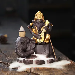 Ganesha Backflow Incense Burner, 1 Count Handicrafts Incense Stick Holder, Home Ornaments, Purple Clay Censer, Home Fragrance Supplies, Scented