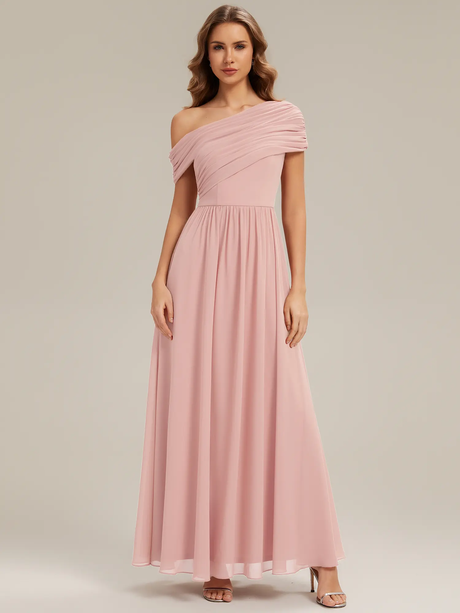 Ever-Pretty 2026 New Trend Asymmetric Off-Shoulder Chiffon Bridesmaid Dress with Gathered Detail and Natural Waist for Wedding Party  2706