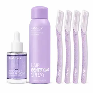PANSLY Facial Hair Removal Kit, Hair Identifier Spray 100ml, Moisturizing After-Shave Serum 30ml & 4 Precision Facial Razors, At-Home Dermaplaning Grooming Set for Women