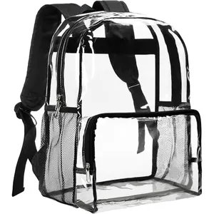 Clear Backpack Heavy Duty - Large Clear Backpacks for School See Through Bookbag for Girls Boys Transparent Bag for Work, Concert, College - Black