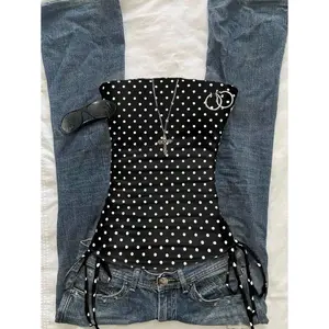 Women's Casual Minimalist Y2K Black & White Polka Dot Print Ruched Tie Front Crop Top Goth Suitable For Going Out,Wrap Top