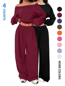 Women's Casual Solid Color Hoodie Set, One.Shoulder Design, Loose Knit Short Top LongSleeve,Fashionable & Comfortable Wear，Top-selling items, limited-time discounts, finest quality