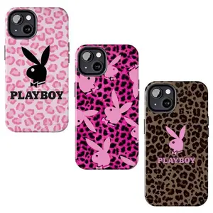 Playboy leopard print pink phone case, compatible with iPhone