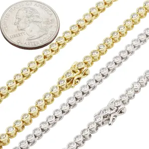 14k Yellow/White Gold Plated AAA Cubic Zirconia 3mm Bezel Set Tennis Chain Necklace Bracelet 7”-18”