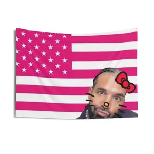 Hello Kitty DRAKE on Pink American Flag Tapestry tiktokshopspringglowup