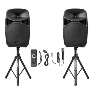 VEVOR Portable PA System, 2000W (PMPO) Powered, Sound System Set with 3 Channel Mixer, Dual Speakers, Wireless Bluetooth, Microphone, Compact Stands, USB SD Inputs, Remote Control, for DJs Events