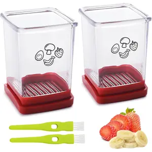 2 count Strawberry Slicer | Fruit Slicer Cup, Strawberry  with Push Plate, Speed Fruit  for Banana Grape Egg,  Have Kitchen Gadget (Red)