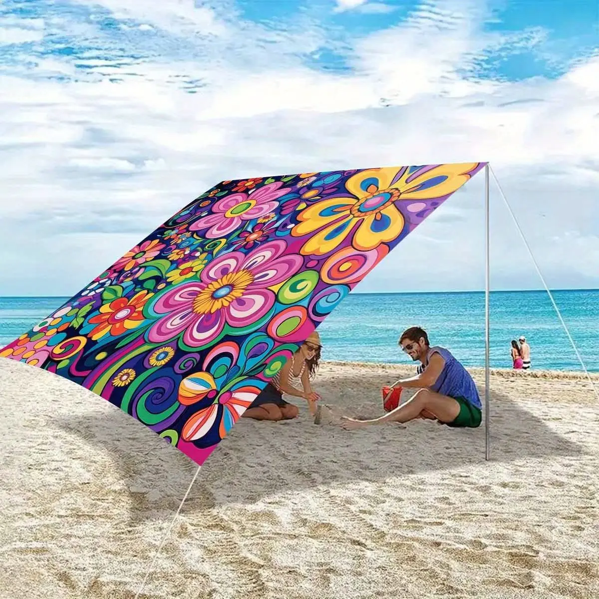 Bohemia Shade Sail Outdoor Sun Colorful Floral Patio Beach Shade Canopy Cloth Waterproof, Farmhouse Summer Botanical Tear Resistant & UV Protection Sun Sail for Backyard Garden Deck