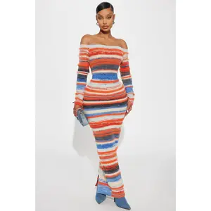 Faye Sweater Maxi Dress - Orange/combo