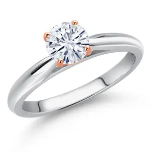 10K Two Tone Gold Round 5MM Gemstone Birthstone Solitaire Engagement Ring For Women | Wedding Anniversary Promise Ring For Women | Size 5,6,7,8,9