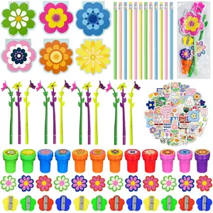 134-piece floral summer party gift set, daisy tea party supplies and gift bag fillers, garden birthday gifts, spring classroom prizes, school stationery set (includes notebook, pen, pencil, stickers)