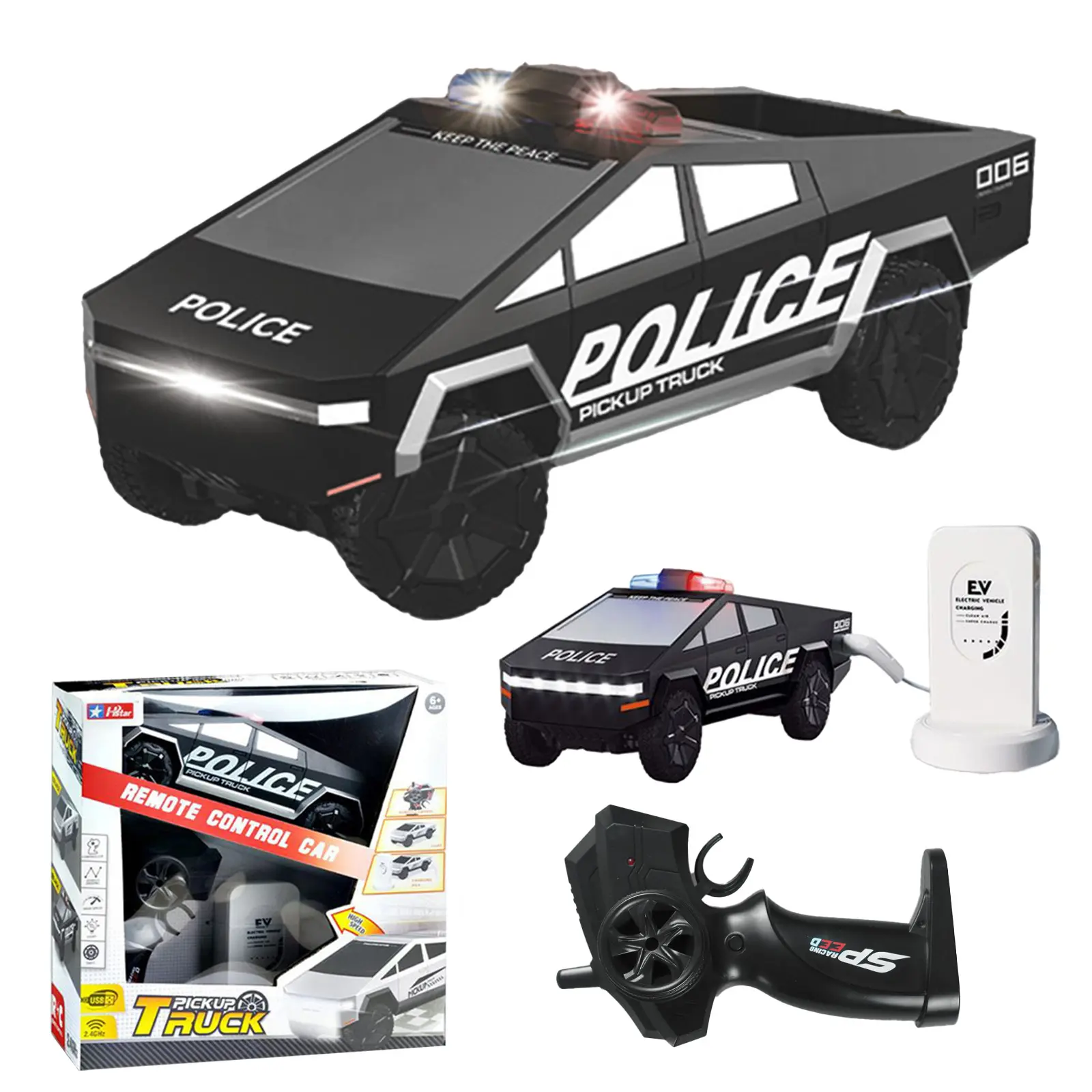 RC Controlled Mini Cop Car Toy, 1/24 Scale Remote Controlled Vehicle, 23x9x9.5cm Rechargeable Race Car with Battery, Lights, Cargo Space for Boys' Fun Play, Adults Rc Cars