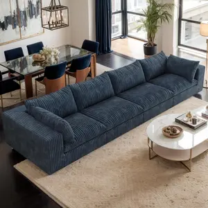 157.6"Cloud Sofa Couch Corduroy Fabric,Deep Seat Couches,Double-layer design,Removable  Cushion,No Assembly,DIY Combination for Living room, Bedroom,Conference room ,Apartment,Blue