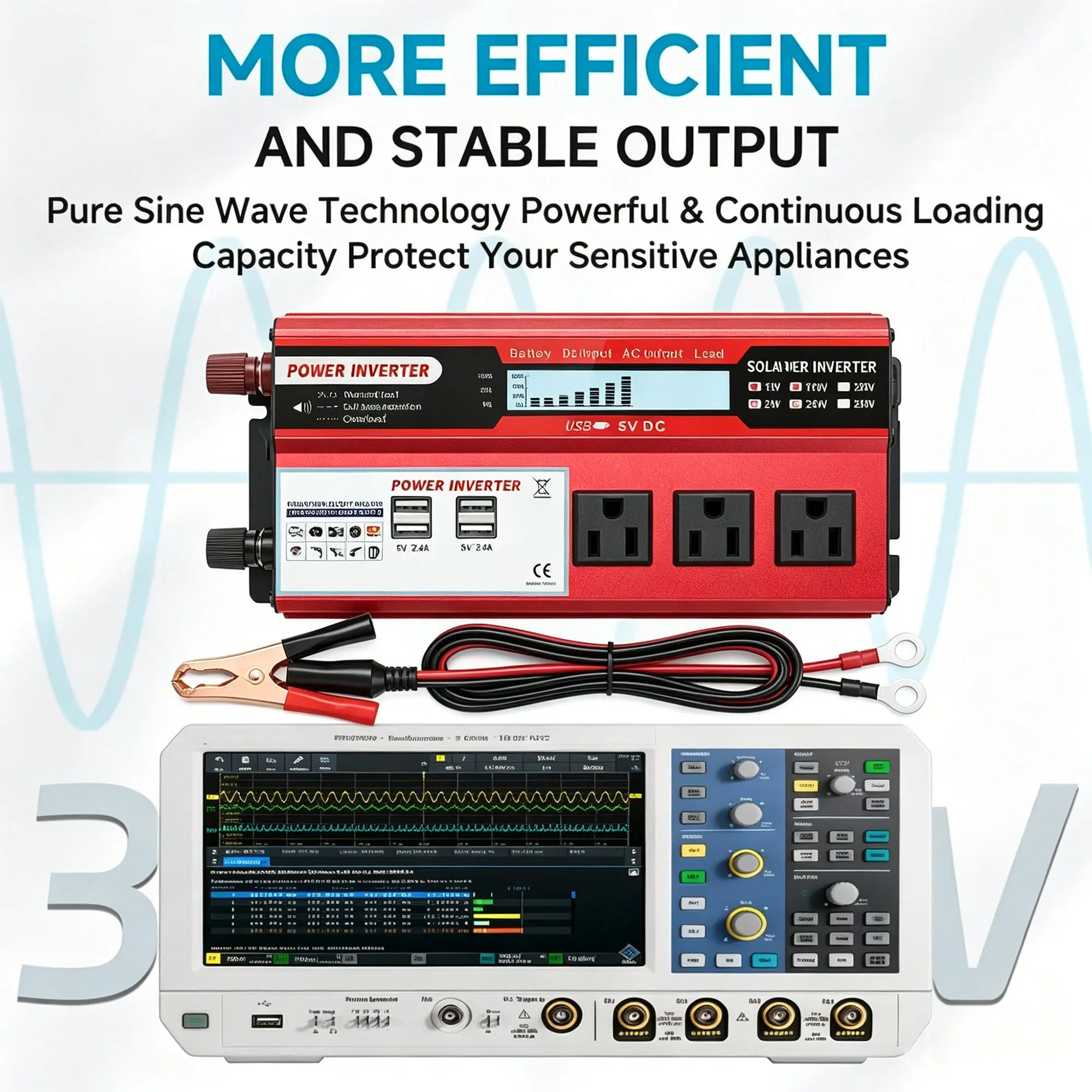 High Performance 1500W Peak Pure Sine Wave Inverter, 12V to 110V Portable Power Converter with LCD Display for Car, RV, Truck, Camping and Emergency