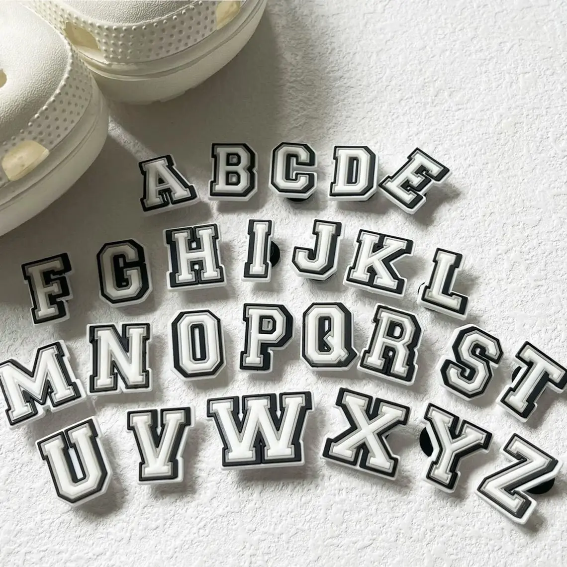 DIY 26 Pcs Letter  Charms for Clogs Shoe Decoration,PVC Different Shape Shoe Charms ,Decorate the shoes with the favorite letters of your own.