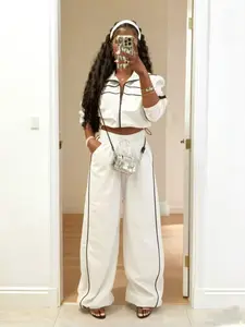 Women's Summer Crop Top with Zipper and Colorblock, Long Sleeve Slim Fit Outerwear, Matching Pocketed Pants Set, Casual Sporty Style