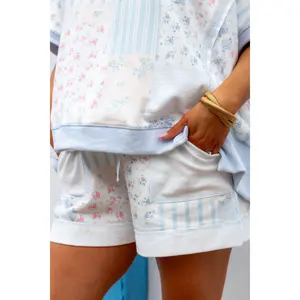 Soft Morning Patchwork Shorts - Light Blue