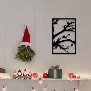 1pc Metal Tree Wall Decor, Tree of Life Bohemian Statue Mural, Perfect for Living Room, , Perfect Gift Choice, Tree of Life and Branch Bird Design, Unique Black Iron Art.