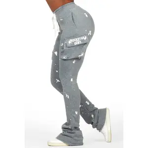 Antonia Heather Grey Cargo Stacked Track Pant