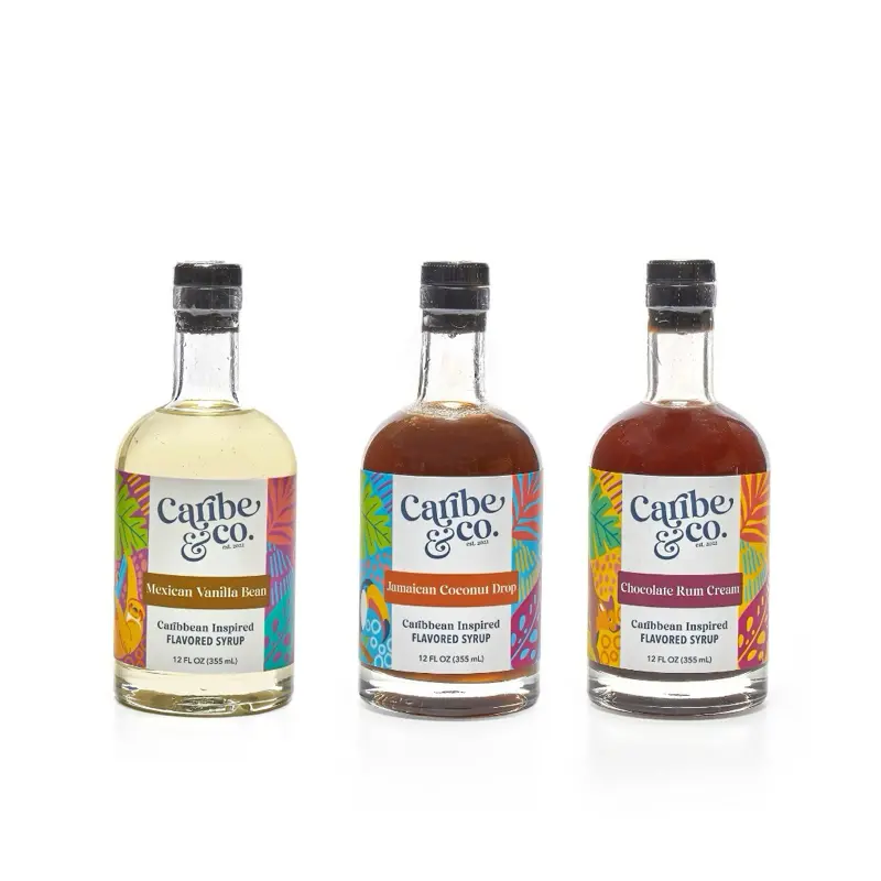 Coffee/Tea Lover's Syrup Bundle - Mexican Vanilla Bean, Jamaican Coconut Drop, Chocolate Rum Cream Flavored Syrups for Beverage Enhancements