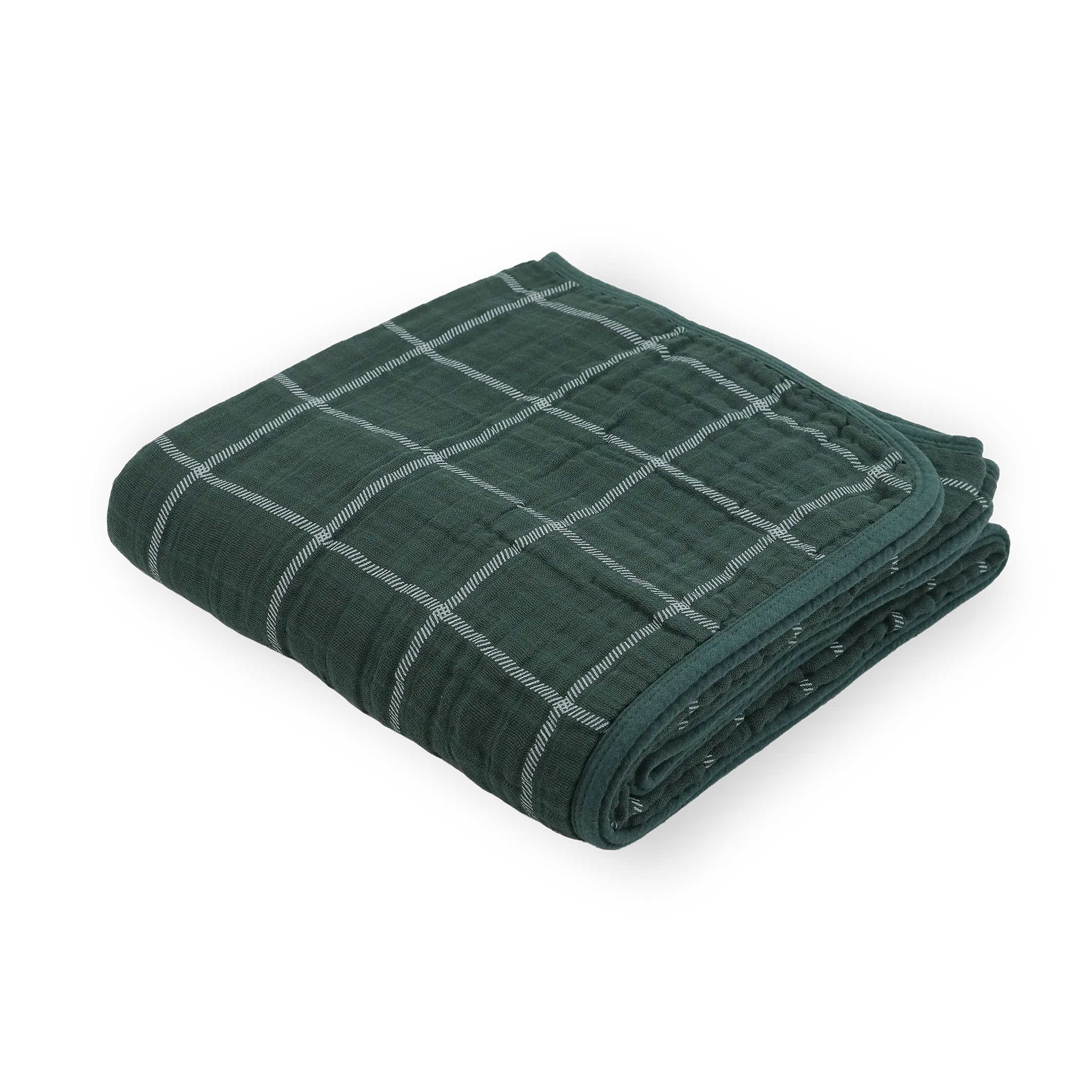 Original Cotton Muslin Quilt - 4 Layers, Machine Washable, Plaid Print, Everyday Use, Nap Time (Evergreen Plaid)