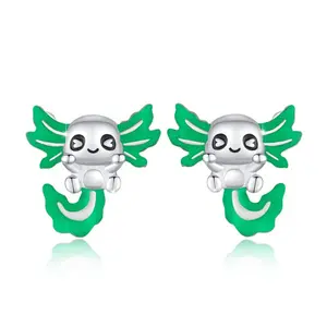 Axolotl Stud Earrings in 925 Sterling Silver for St Patrick's Day Birthday