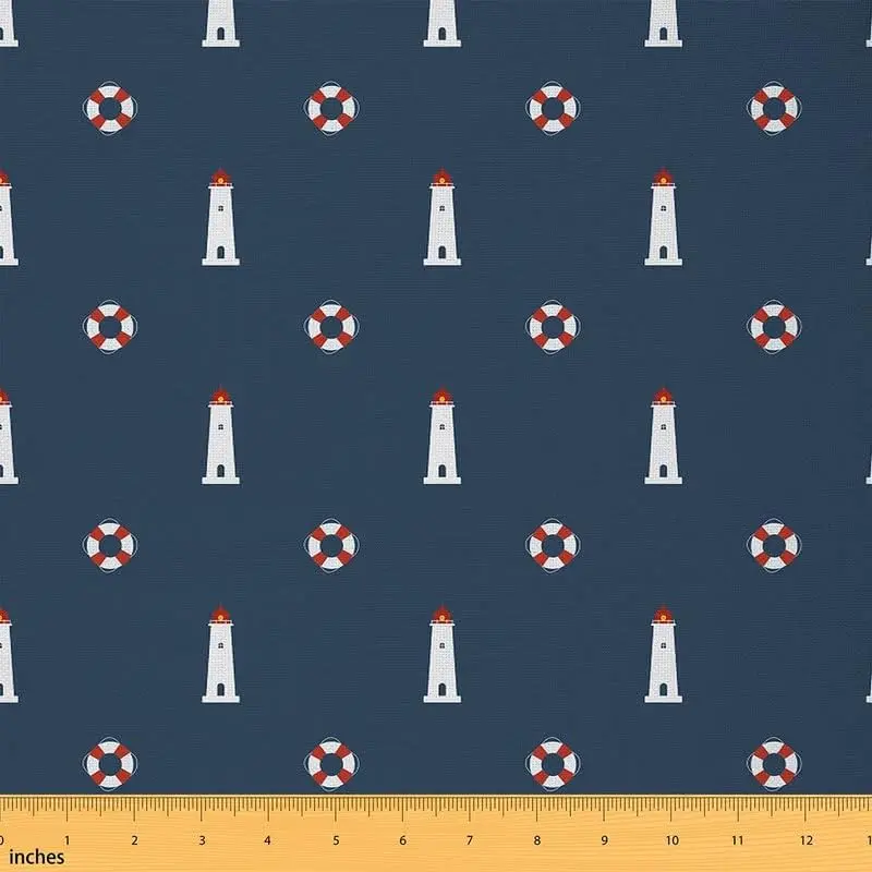 Nautical Upholstery Fabric for Chairs,1 Yard,Ocean Theme Lighthouse Fabric by The Yard,Marine Sea Adventure Fabric for Upholstery and Home DIY Project, Home Decor, Seaside