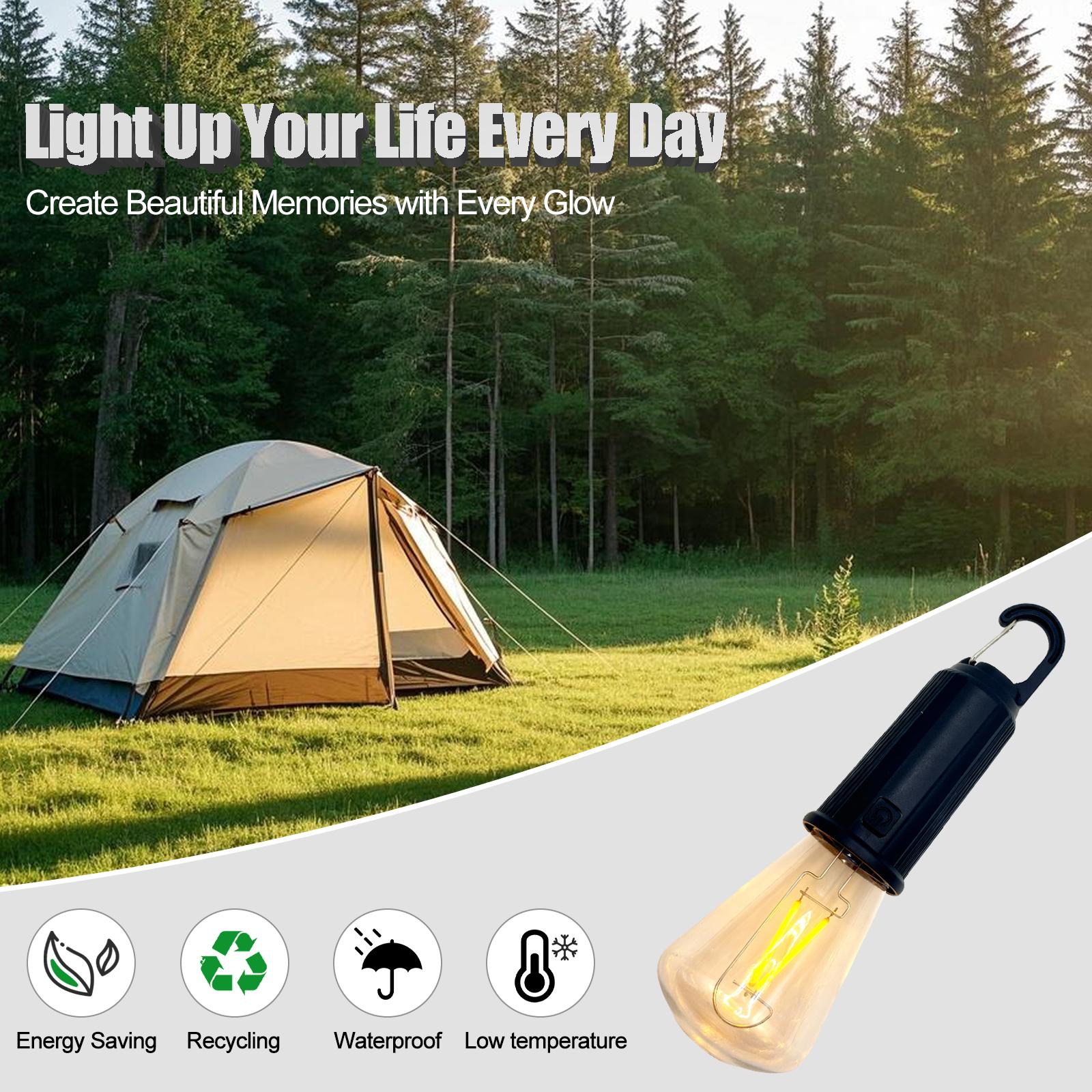 Never Be Left in the Dark | Solar + Type-C Powered | Waterproof LED Camping Lantern with Hook | 3 Brightness Modes for Hiking, Storms, Outages, Backpacking & Indoor/Outdoor Use