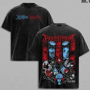 Jujutsu Kaisen Washed T-Shirt – Shibuya Incident Execution Theme Anime Manga Group Graphic Double Printed Tee, Menswear Heavy Cotton JJK Tee Unisex Oversize Streetwear Vintage, Gift for Anime Fans HT2