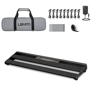LEKATO PR-01 Guitar Pedal Board with Built-in Power Supply 19x5.1x1.8" 1.8LB Aluminium Alloy PedalBoard with Pedal Cables Bag Adhesive Hookside Tape