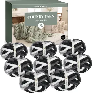 Mellobello Jumbo Chunky Yarn for Hand Knitting - Super Thick Chenille Chunky Yarn for Crocheting - Extra Soft Bulky Fluffy Blanket Big Yarn 8 Jumbo Pack (27yds,8 oz Each Skein)