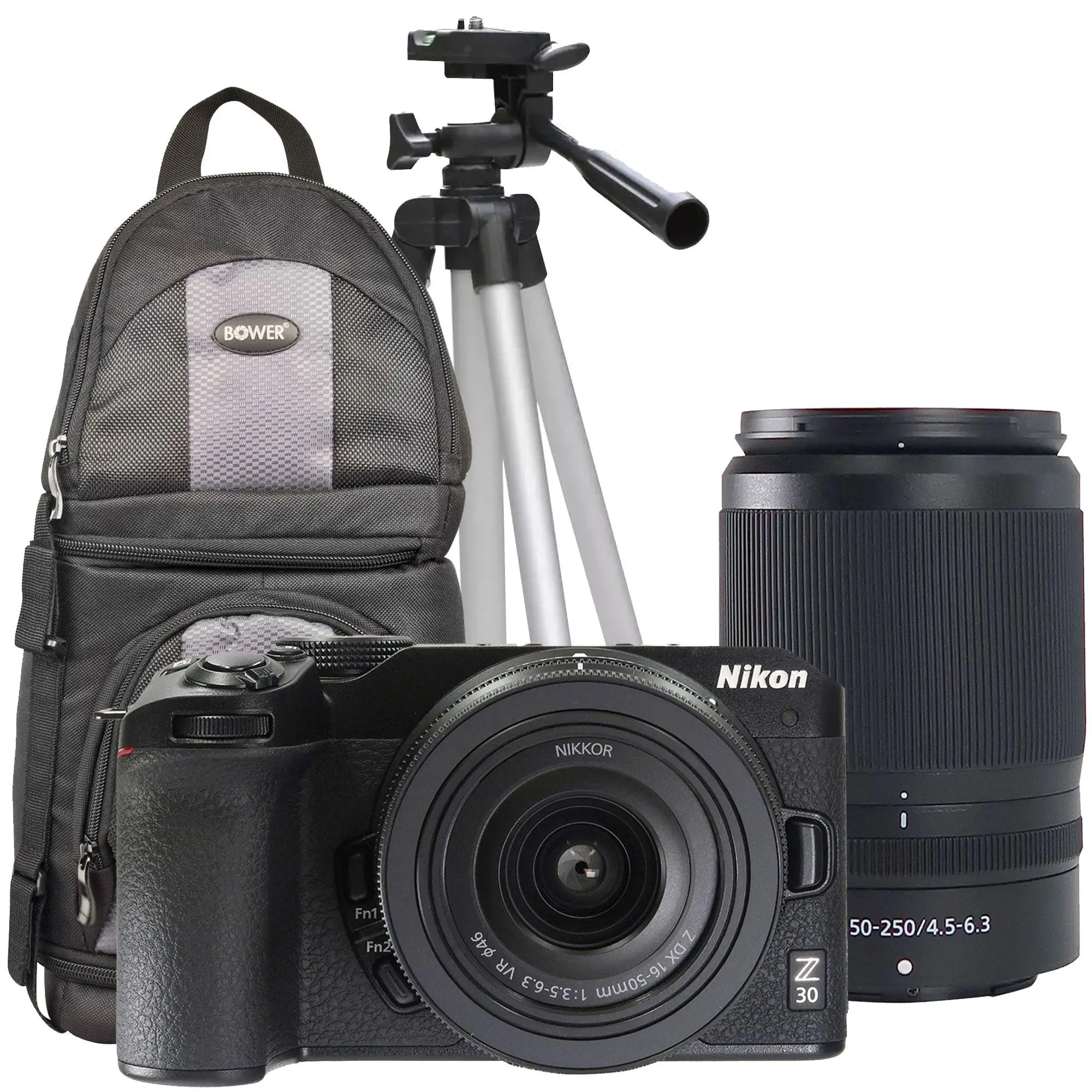 Nikon Z30 Mirrorless Camera with 16-50mm and 50-250mm Lenses (Black) + DSLR Sling Backpack + Professional Tripod