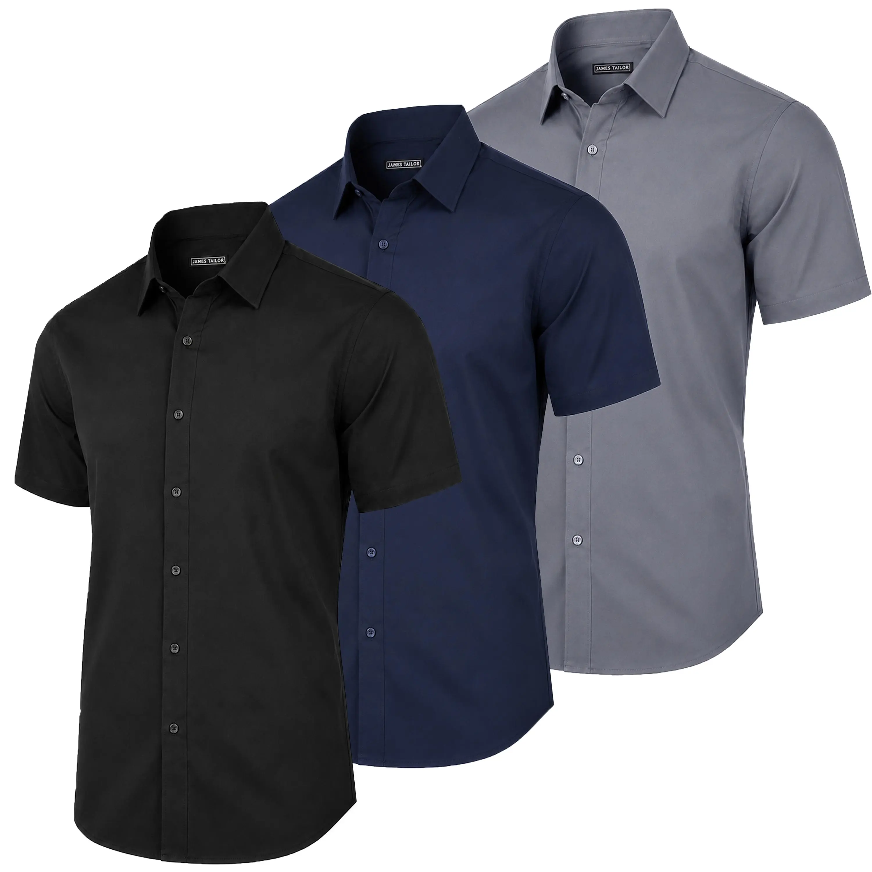 Men's 3 Pack Short Sleeve Stretch Dress Shirt (Sizes, S to 3XL)
